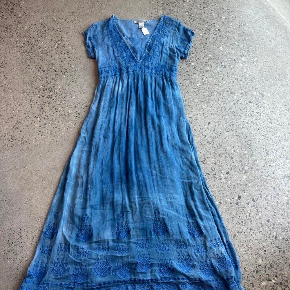 Cute Options women’s small dress Blue maxi rayon lace trim embroidered floral